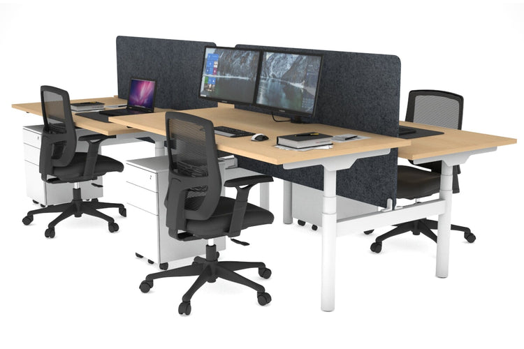 Flexi Premium Height Adjustable 4 Person H-Bench Workstation - White Frame [1400L x 800W with Cable Scallop] Jasonl maple dark grey echo panel (820H x 1200W) none