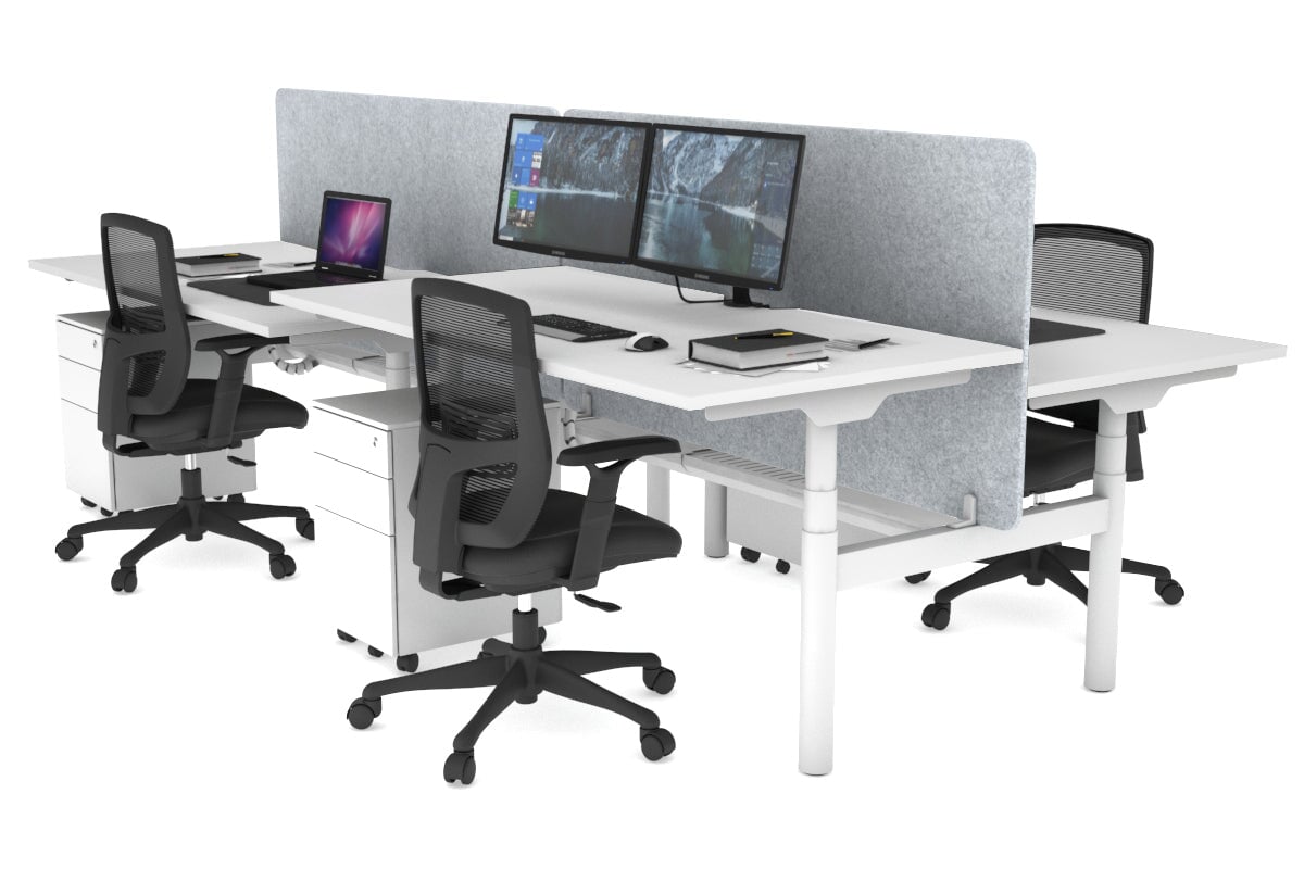 Flexi Premium Height Adjustable 4 Person H-Bench Workstation - White Frame [1600L x 800W with Cable Scallop] Jasonl white light grey echo panel (820H x 1600W) white cable tray