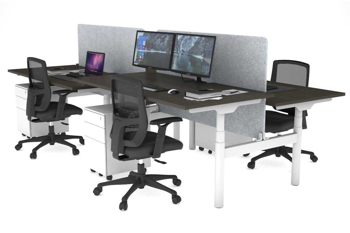 Flexi Premium Height Adjustable 4 Person H-Bench Workstation - White Frame [1600L x 800W with Cable Scallop] Jasonl 