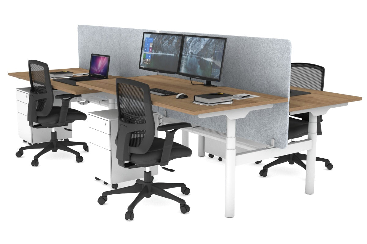 Flexi Premium Height Adjustable 4 Person H-Bench Workstation - White Frame [1600L x 800W with Cable Scallop] Jasonl salvage oak light grey echo panel (820H x 1600W) white cable tray
