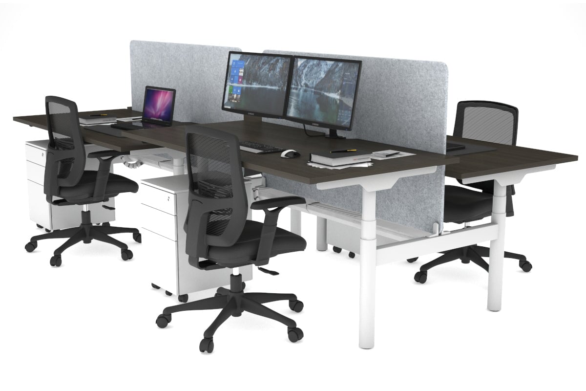 Flexi Premium Height Adjustable 4 Person H-Bench Workstation - White Frame [1800L x 800W with Cable Scallop] Jasonl dark oak light grey echo panel (820H x 1600W) white cable tray