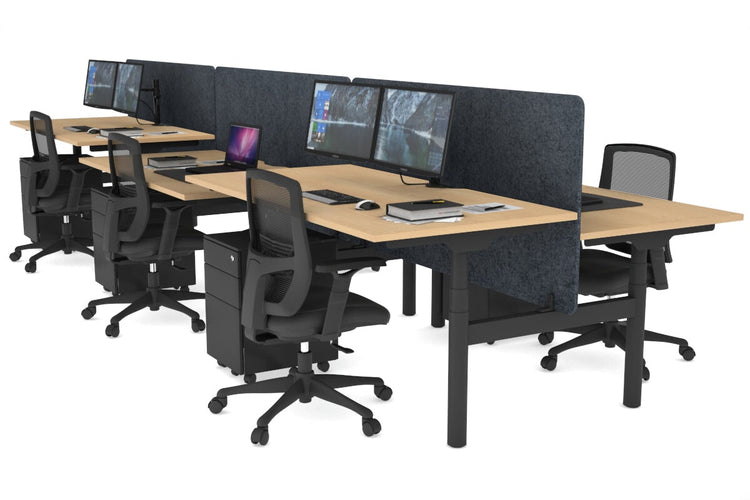 Flexi Premium Height Adjustable 6 Person H-Bench Workstation - Black Frame [1600L x 800W with Cable Scallop] Jasonl maple dark grey echo panel (820H x 1600W) none