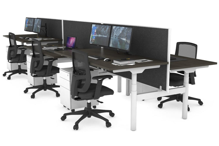 Flexi Premium Height Adjustable 6 Person H-Bench Workstation - White Frame [1200L x 800W with Cable Scallop] Jasonl dark oak moody charchoal (820H x 1200W) none