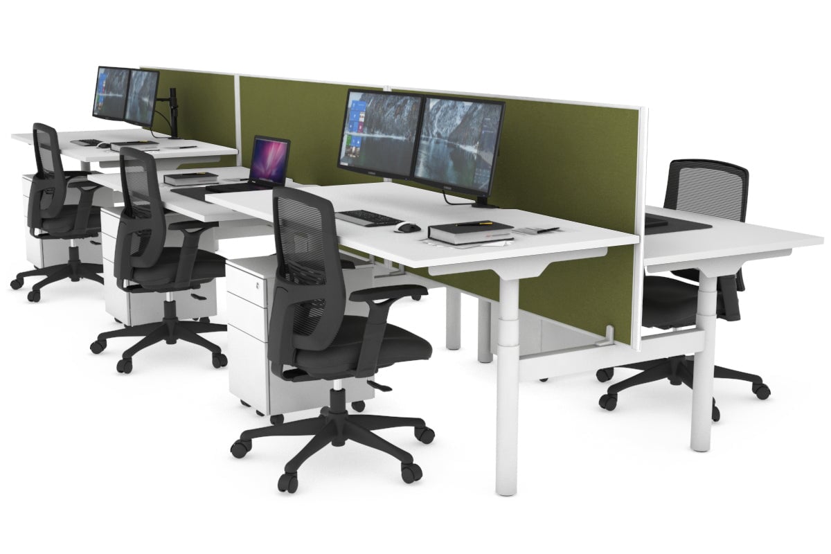 Flexi Premium Height Adjustable 6 Person H-Bench Workstation - White Frame [1200L x 800W with Cable Scallop] Jasonl white green moss (820H x 1200W) none