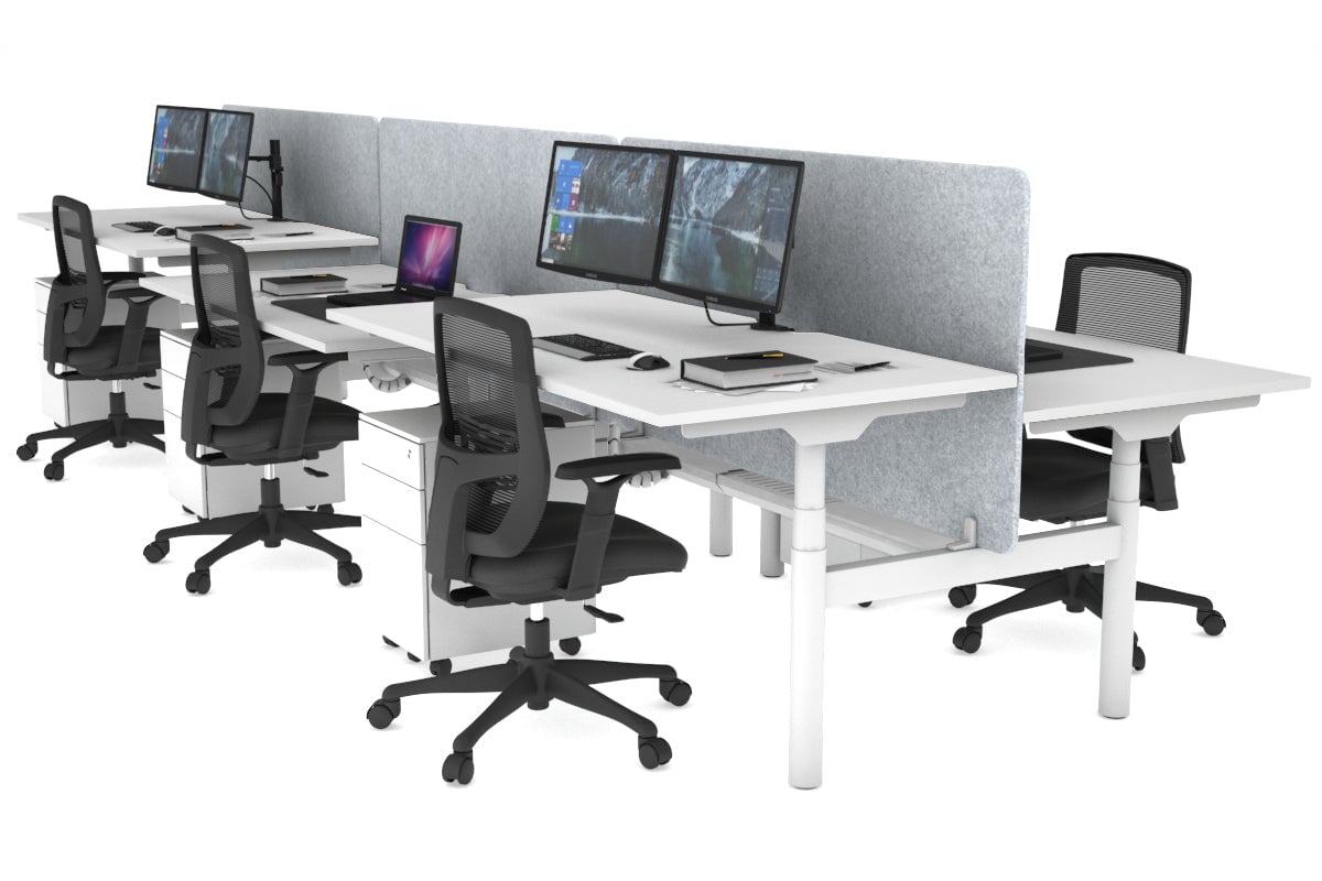 Flexi Premium Height Adjustable 6 Person H-Bench Workstation - White Frame [1200L x 800W with Cable Scallop] Jasonl white light grey echo panel (820H x 1200W) white cable tray