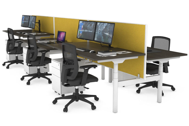 Flexi Premium Height Adjustable 6 Person H-Bench Workstation - White Frame [1400L x 800W with Cable Scallop] Jasonl dark oak mustard yellow (820H x 1400W) none