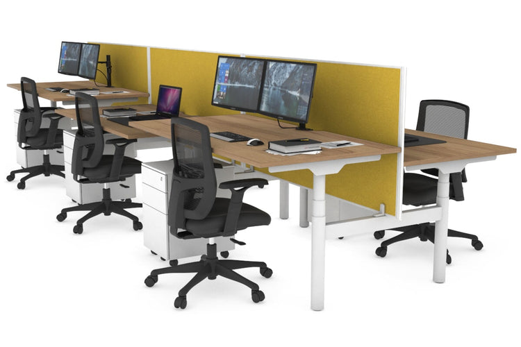 Flexi Premium Height Adjustable 6 Person H-Bench Workstation - White Frame [1400L x 800W with Cable Scallop] Jasonl salvage oak mustard yellow (820H x 1400W) none