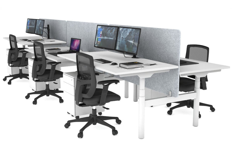 Flexi Premium Height Adjustable 6 Person H-Bench Workstation - White Frame [1600L x 800W with Cable Scallop] Jasonl white light grey echo panel (820H x 1600W) none