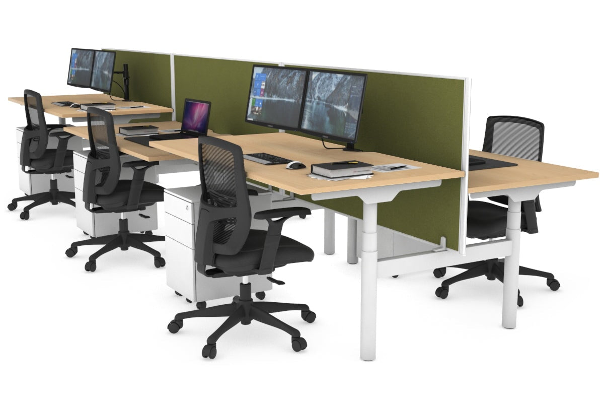 Flexi Premium Height Adjustable 6 Person H-Bench Workstation - White Frame [1600L x 800W with Cable Scallop] Jasonl maple green moss (820H x 1600W) none