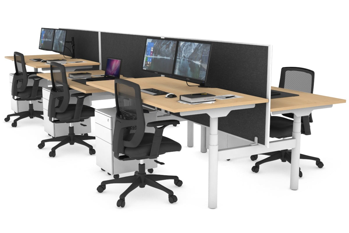 Flexi Premium Height Adjustable 6 Person H-Bench Workstation - White Frame [1600L x 800W with Cable Scallop] Jasonl maple moody charchoal (820H x 1600W) none