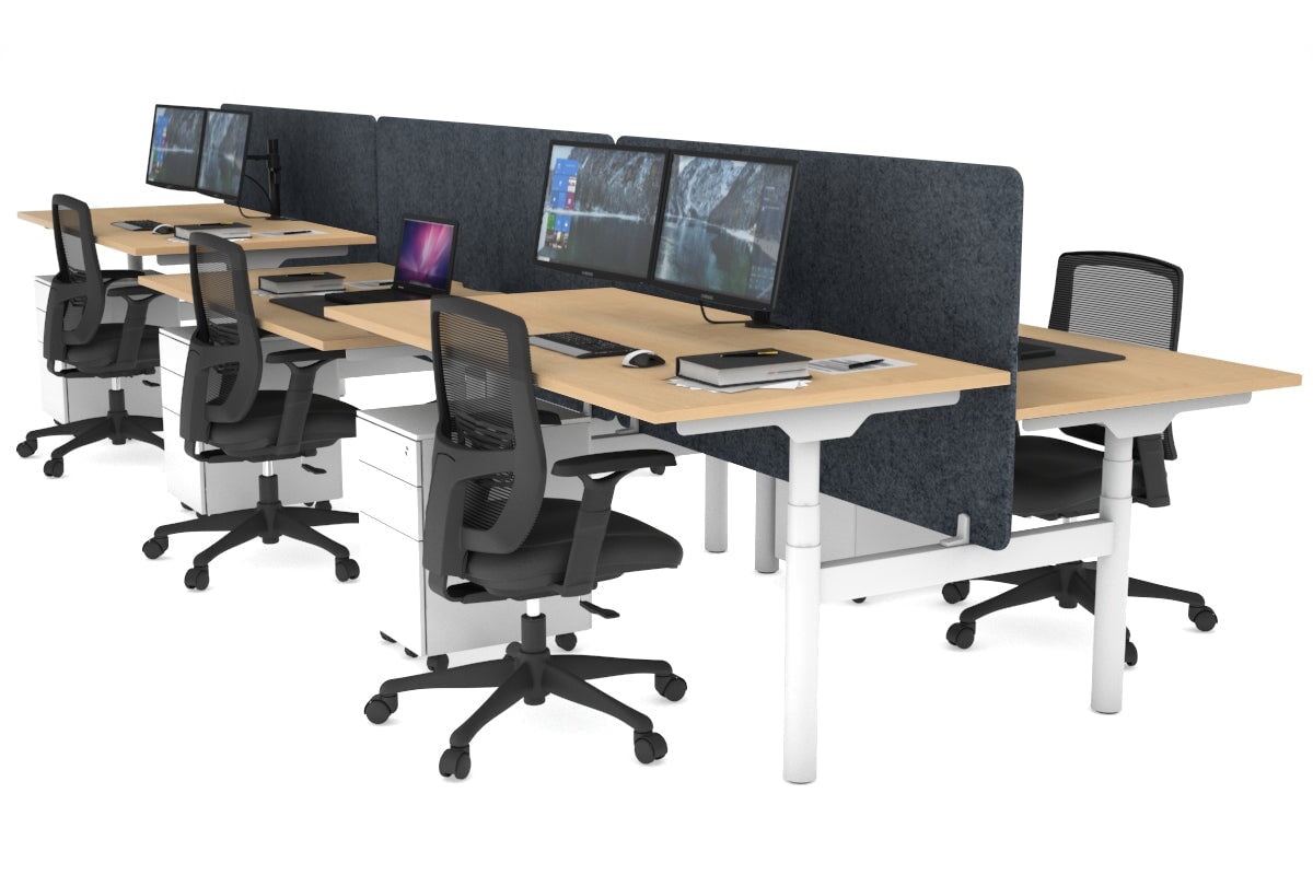 Flexi Premium Height Adjustable 6 Person H-Bench Workstation - White Frame [1600L x 800W with Cable Scallop] Jasonl maple dark grey echo panel (820H x 1600W) none