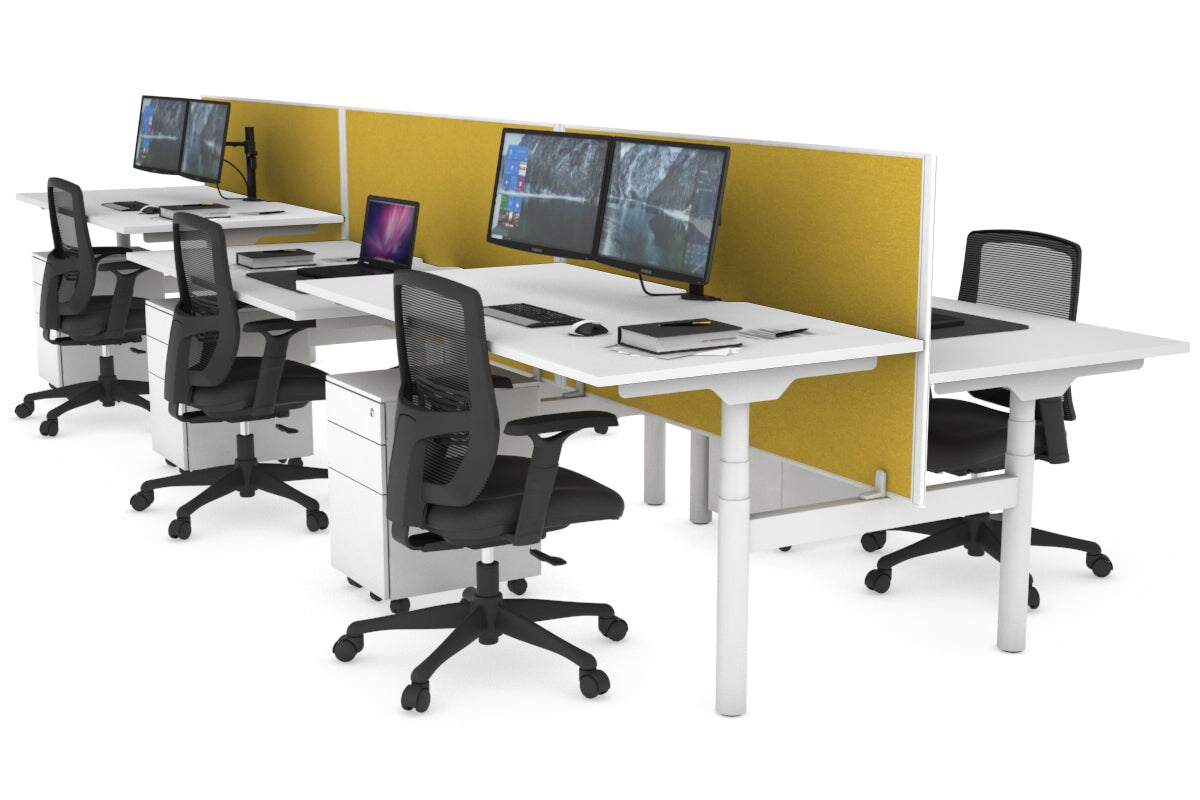Flexi Premium Height Adjustable 6 Person H-Bench Workstation - White Frame [1600L x 800W with Cable Scallop] Jasonl white mustard yellow (820H x 1600W) none