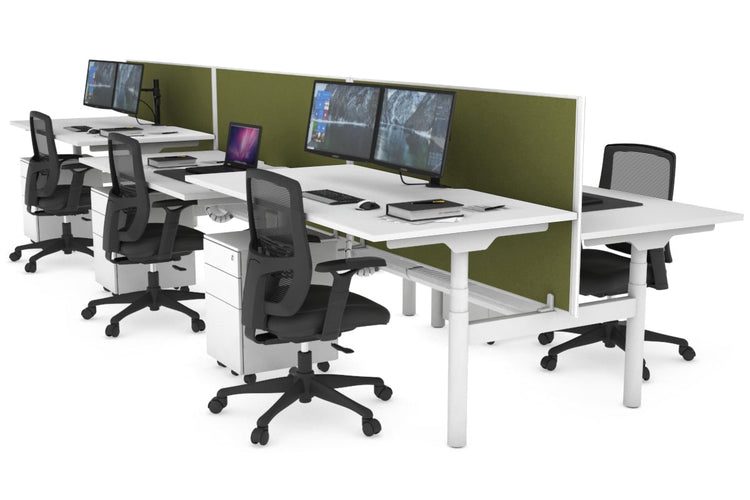 Flexi Premium Height Adjustable 6 Person H-Bench Workstation - White Frame [1600L x 800W with Cable Scallop] Jasonl white green moss (820H x 1600W) white cable tray