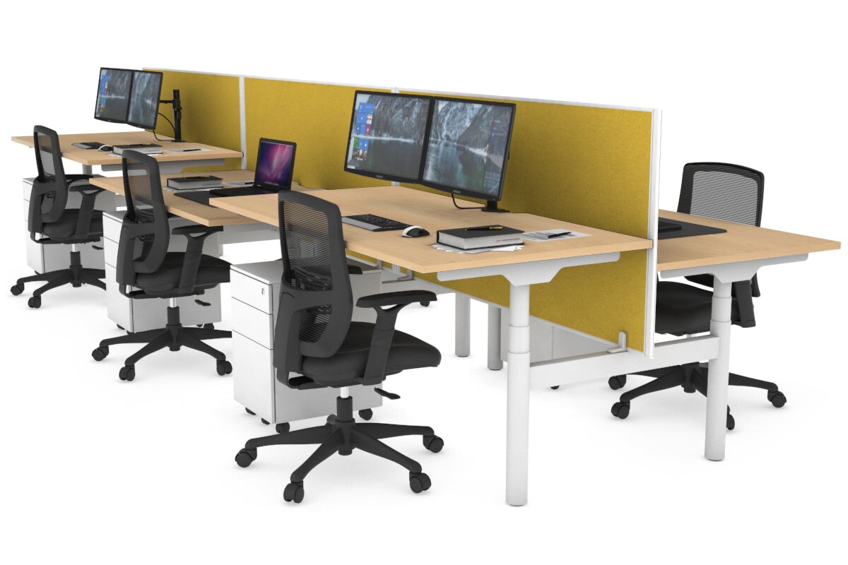 Flexi Premium Height Adjustable 6 Person H-Bench Workstation - White Frame [1600L x 800W with Cable Scallop] Jasonl maple mustard yellow (820H x 1600W) none