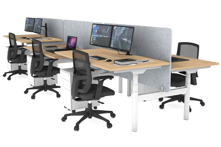 Flexi Premium Height Adjustable 6 Person H-Bench Workstation - White Frame [1600L x 800W with Cable Scallop] Jasonl maple light grey echo panel (820H x 1600W) none