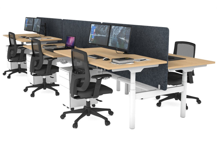 Flexi Premium Height Adjustable 6 Person H-Bench Workstation - White Frame [1600L x 800W with Cable Scallop] Jasonl maple dark grey echo panel (820H x 1600W) white cable tray