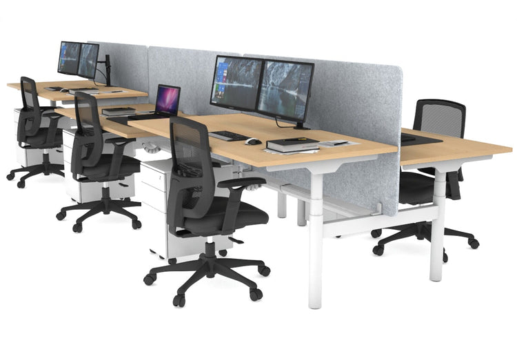 Flexi Premium Height Adjustable 6 Person H-Bench Workstation - White Frame [1600L x 800W with Cable Scallop] Jasonl maple light grey echo panel (820H x 1600W) white cable tray