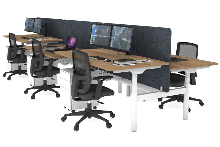 Flexi Premium Height Adjustable 6 Person H-Bench Workstation - White Frame [1600L x 800W with Cable Scallop] Jasonl salvage oak dark grey echo panel (820H x 1600W) white cable tray