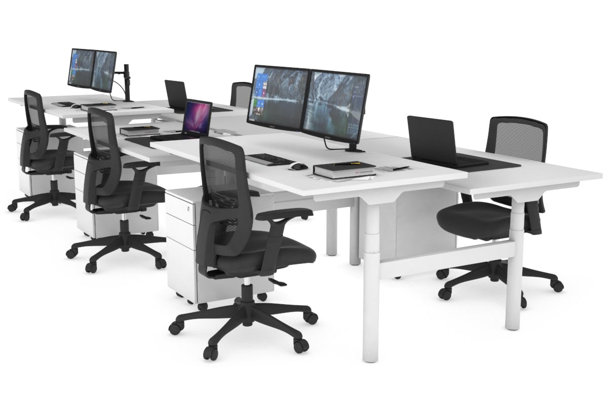 Flexi Premium Height Adjustable 6 Person H-Bench Workstation - White Frame [1600L x 800W with Cable Scallop] Jasonl white none none