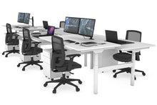  - Flexi Premium Height Adjustable 6 Person H-Bench Workstation - White Frame [1600L x 800W with Cable Scallop] - 1