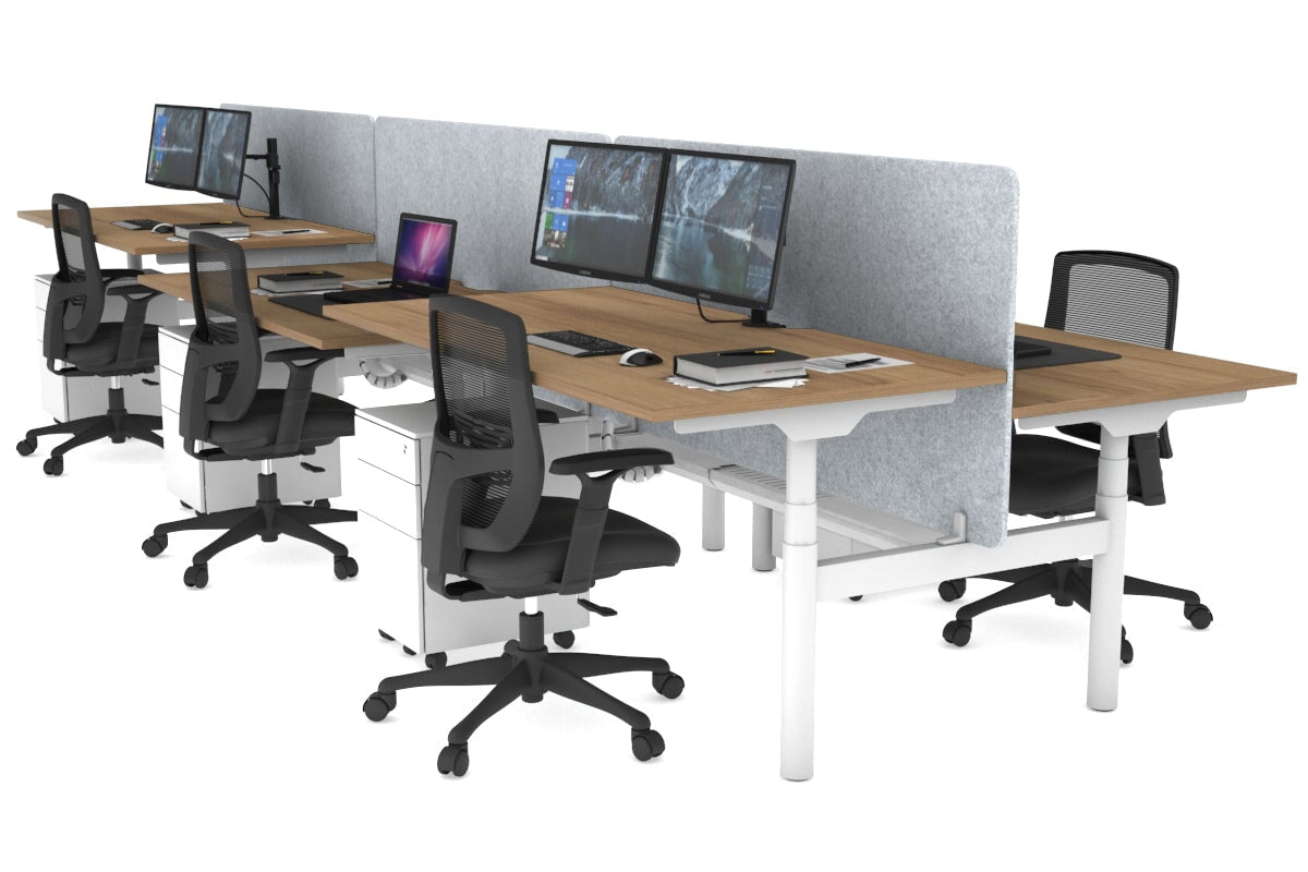 Flexi Premium Height Adjustable 6 Person H-Bench Workstation - White Frame [1600L x 800W with Cable Scallop] Jasonl salvage oak light grey echo panel (820H x 1600W) white cable tray