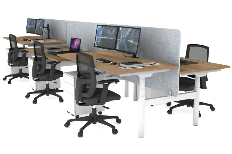 Flexi Premium Height Adjustable 6 Person H-Bench Workstation - White Frame [1600L x 800W with Cable Scallop] Jasonl salvage oak light grey echo panel (820H x 1600W) none