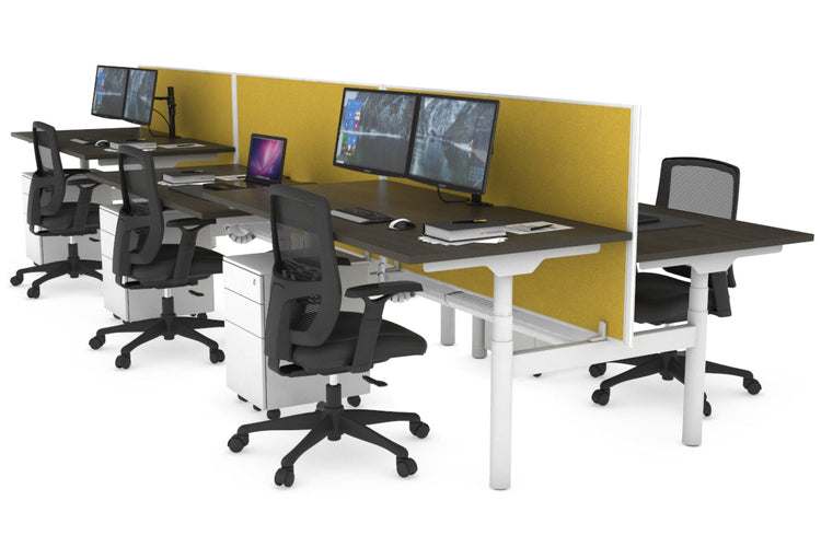 Flexi Premium Height Adjustable 6 Person H-Bench Workstation - White Frame [1600L x 800W with Cable Scallop] Jasonl dark oak mustard yellow (820H x 1600W) white cable tray