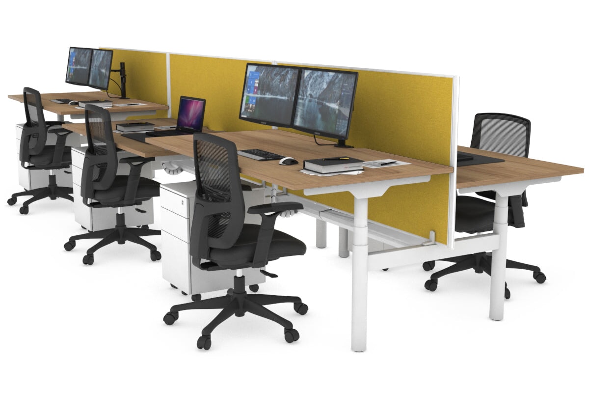 Flexi Premium Height Adjustable 6 Person H-Bench Workstation - White Frame [1600L x 800W with Cable Scallop] Jasonl salvage oak mustard yellow (820H x 1600W) white cable tray