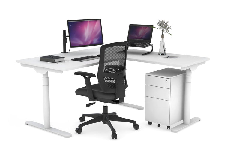 Flexi Premium Height Adjustable Corner Workstation [1400L x 1450W] Jasonl White white 