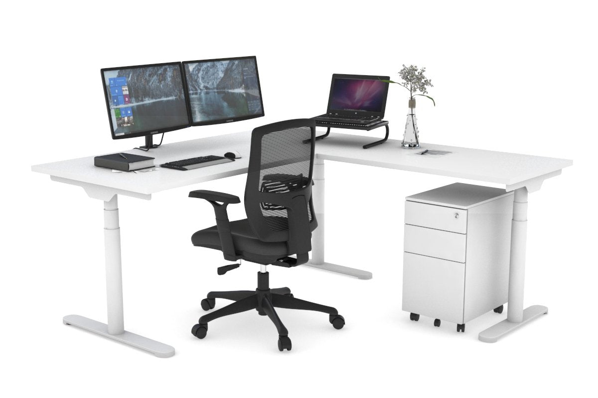 Flexi Premium Height Adjustable Corner Workstation [1600L x 1450W] Jasonl White white 