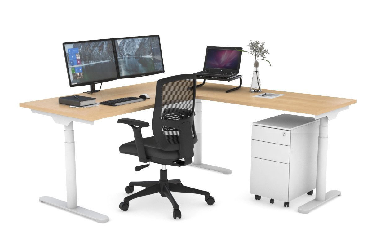Flexi Premium Height Adjustable Corner Workstation [1600L x 1700W] Jasonl White maple 