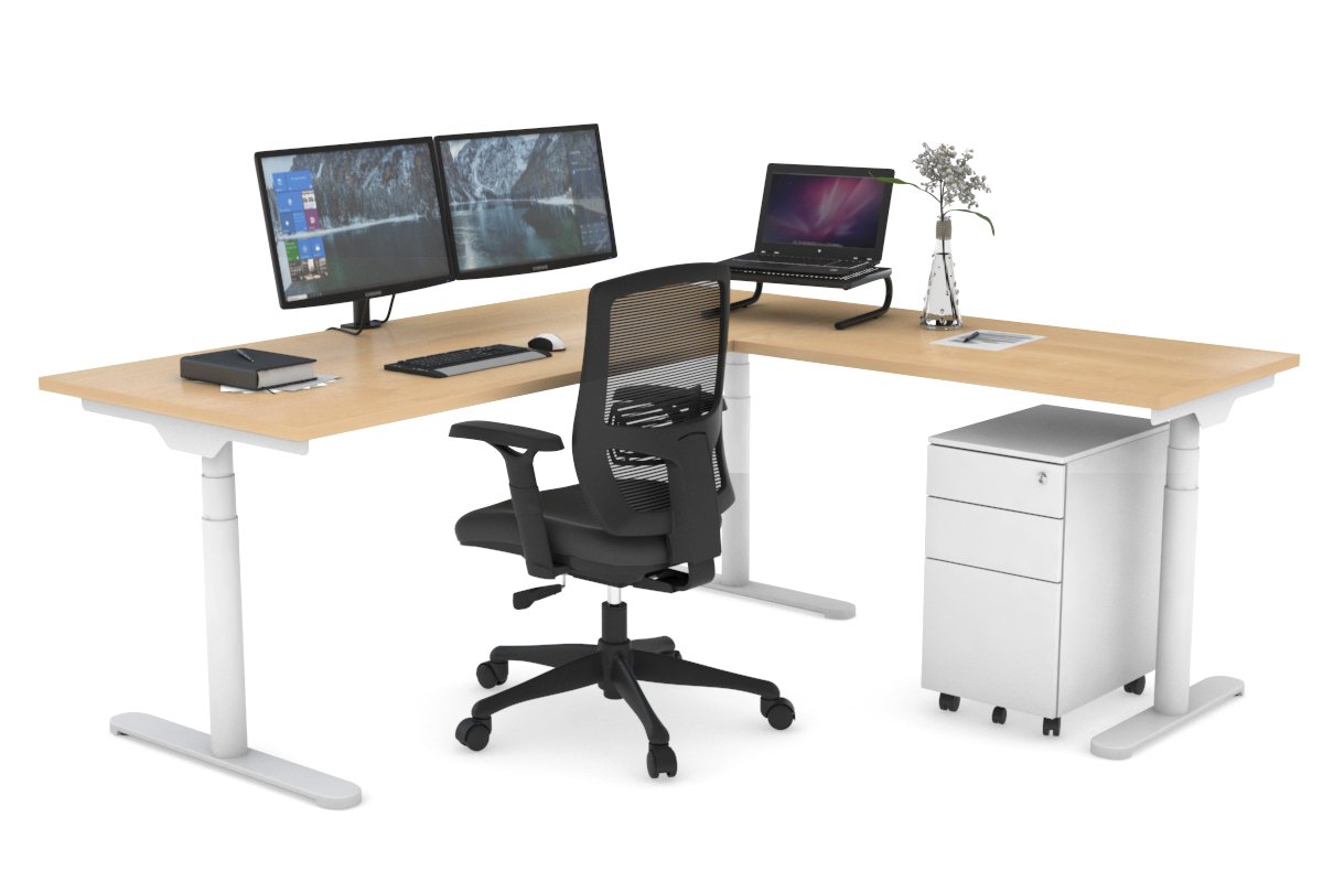 Flexi Premium Height Adjustable Corner Workstation [1800L x 1450W] Jasonl White maple 