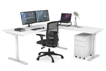  - Flexi Premium Height Adjustable Corner Workstation [1800L x 1550W with Cable Scallop] - 1