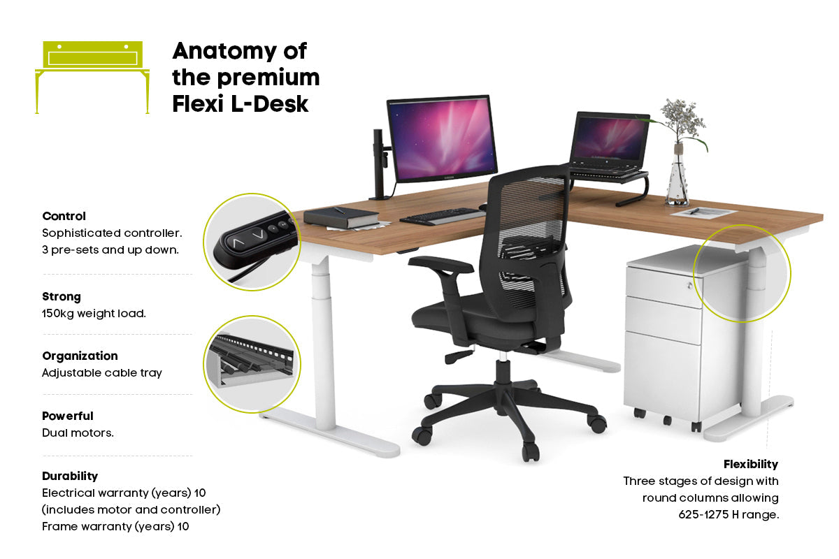 Flexi Premium Height Adjustable Corner Workstation [1800L x 1550W with Cable Scallop] Jasonl 