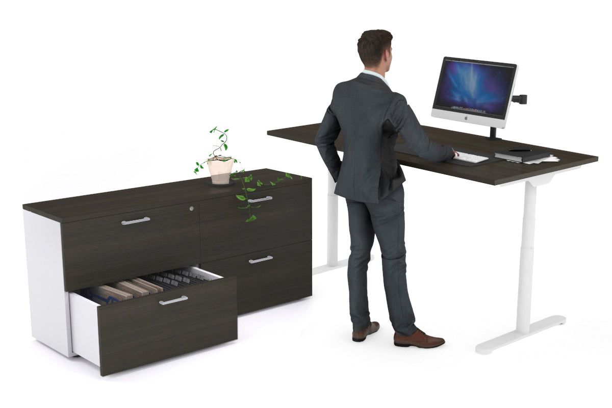 Flexi Premium Height Adjustable Desk Executive Setting [1600L x 700W] Jasonl white frame dark oak 4 drawer lateral filing cabinet