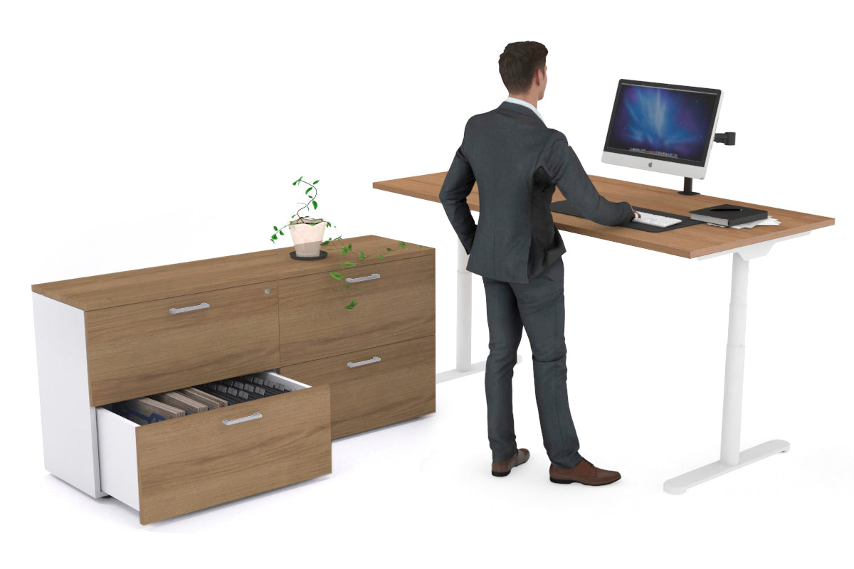 Flexi Premium Height Adjustable Desk Executive Setting [1600L x 700W] Jasonl white frame salvage oak 4 drawer lateral filing cabinet