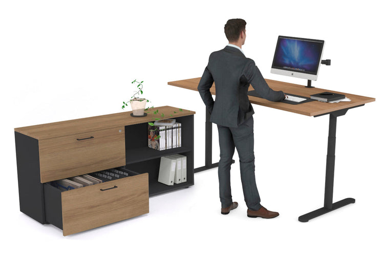 Flexi Premium Height Adjustable Desk Executive Setting [1600L x 700W] Jasonl black frame salvage oak 2 drawer open filing cabinet