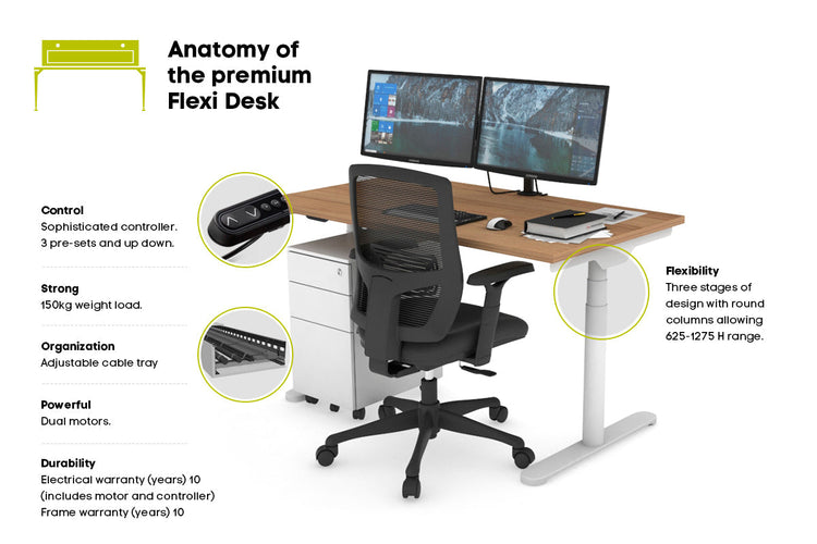 Flexi Premium Height Adjustable Desk Executive Setting [1600L x 800W with cable scallop] Jasonl 