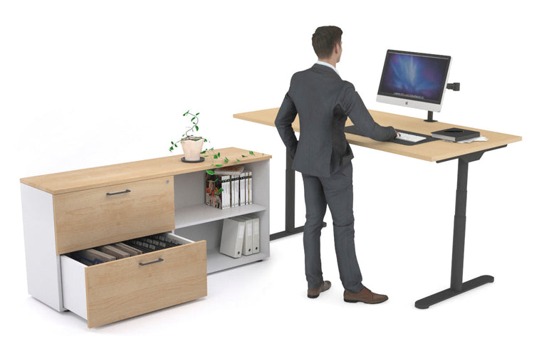 Flexi Premium Height Adjustable Desk Executive Setting [1800L x 700W] Jasonl black frame maple 2 drawer open filing cabinet