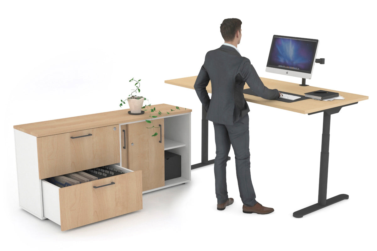 Flexi Premium Height Adjustable Desk Executive Setting [1800L x 700W] Jasonl black frame maple 2 drawer lateral sliding door credenza