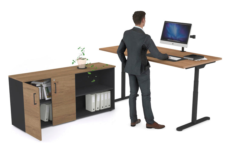 Flexi Premium Height Adjustable Desk Executive Setting [1800L x 700W] Jasonl black frame salvage oak 2 door open storage cabinet
