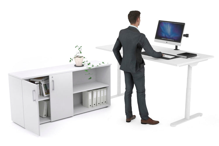 Flexi Premium Height Adjustable Desk Executive Setting [1800L x 700W] Jasonl white frame white 2 door open storage cabinet