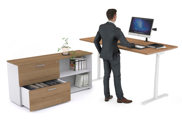 Flexi Premium Height Adjustable Desk Executive Setting [1800L x 700W] Jasonl white frame salvage oak 2 drawer open filing cabinet