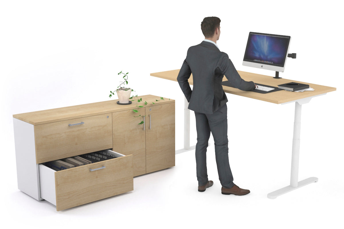 Flexi Premium Height Adjustable Desk Executive Setting [1800L x 700W] Jasonl white frame maple 2 drawer 2 door filing cabinet