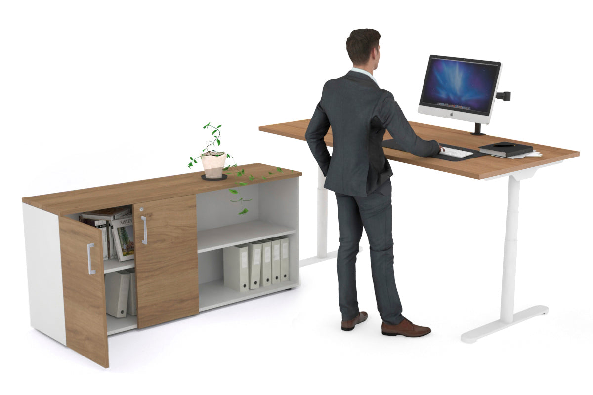 Flexi Premium Height Adjustable Desk Executive Setting [1800L x 700W] Jasonl white frame salvage oak 2 door open storage cabinet