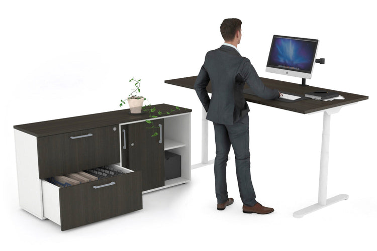 Flexi Premium Height Adjustable Desk Executive Setting [1800L x 700W] Jasonl white frame dark oak 2 drawer lateral sliding door credenza
