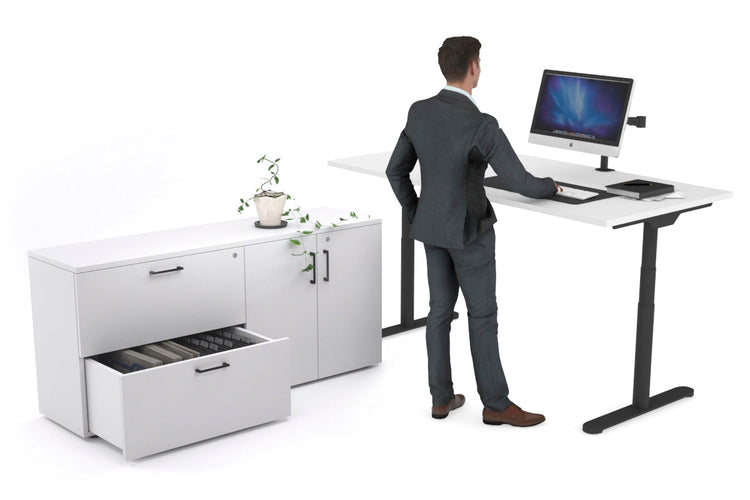 Flexi Premium Height Adjustable Desk Executive Setting [1800L x 700W] Jasonl black frame white 2 drawer 2 door filing cabinet