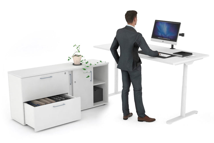 Flexi Premium Height Adjustable Desk Executive Setting [1800L x 700W] Jasonl white frame white 2 drawer lateral sliding door credenza