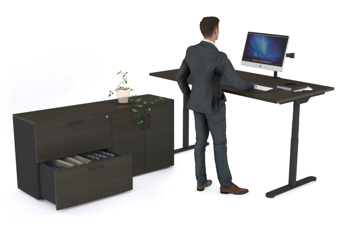 Flexi Premium Height Adjustable Desk Executive Setting [1800L x 700W] Jasonl black frame dark oak 2 drawer 2 door filing cabinet