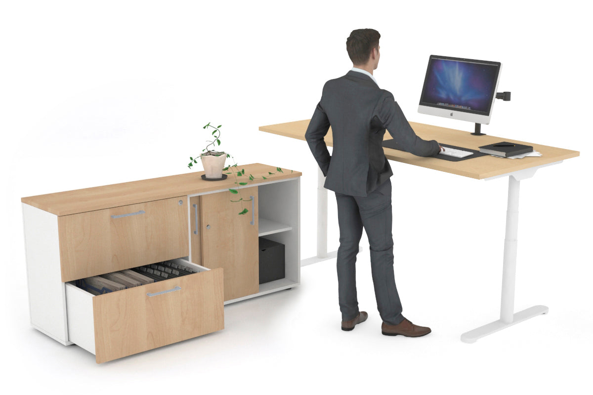 Flexi Premium Height Adjustable Desk Executive Setting [1800L x 700W] Jasonl white frame maple 2 drawer lateral sliding door credenza